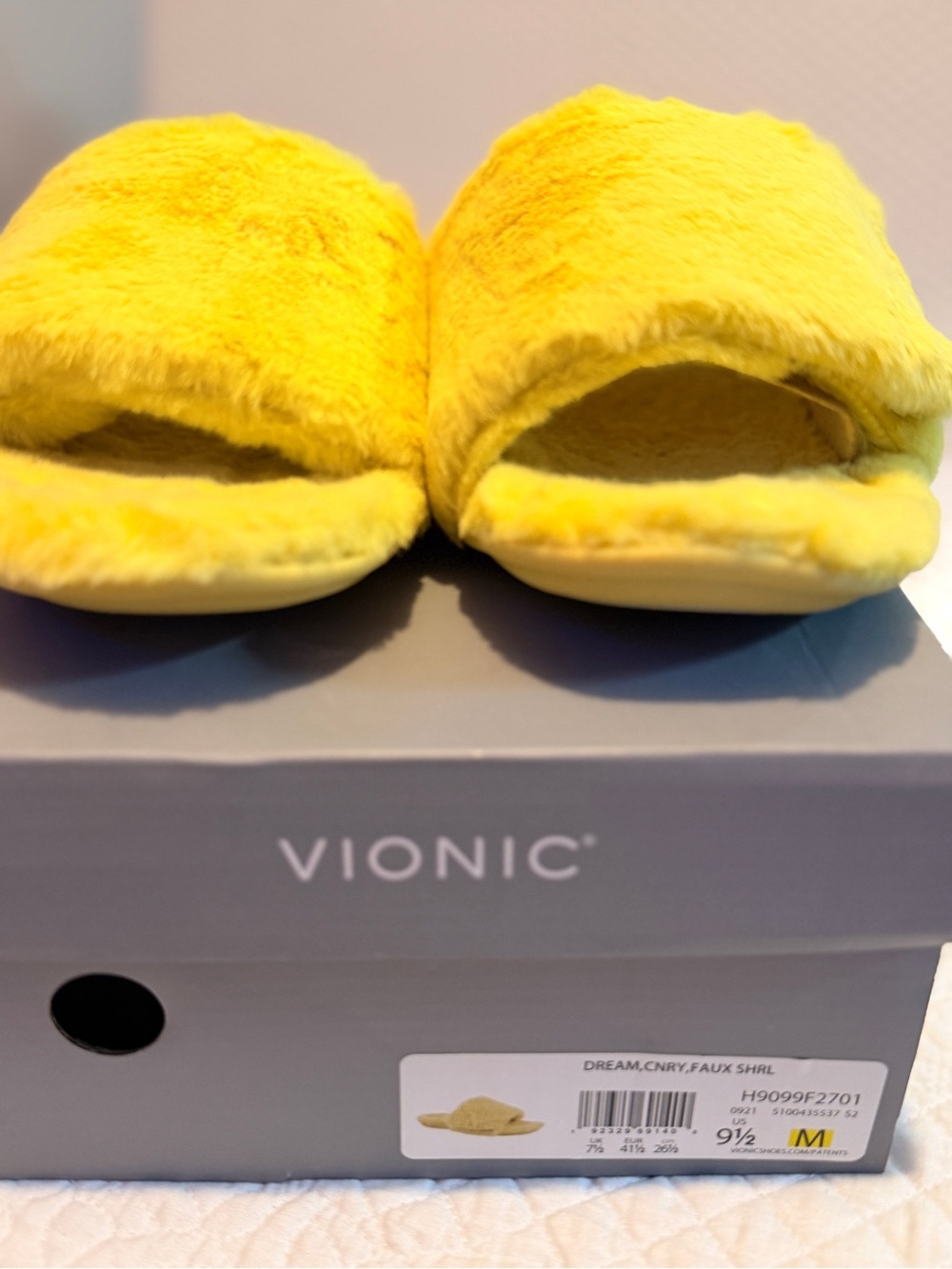 Vionic Yellow Fuzzy Open-Toe Slide Sandals - Picture 3 of 3